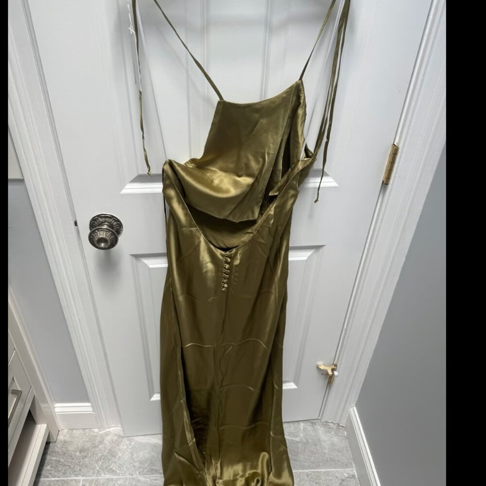 Reformation Dress Jeany Silk Dress Olive Oil Size M - Picture 6 of 6